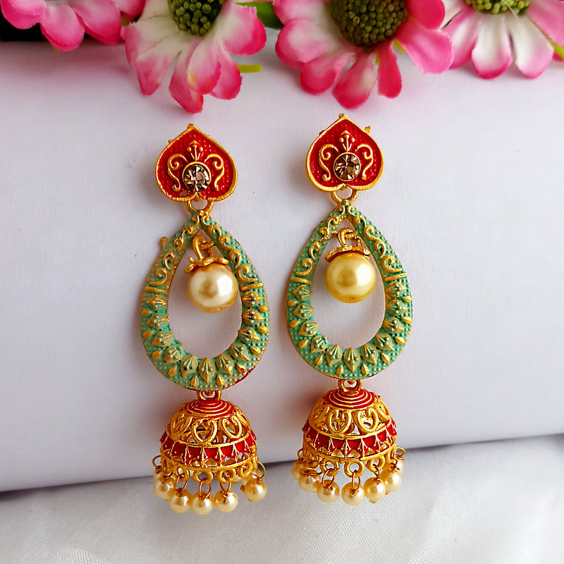 Woma Gold Plated Multi Color Matte Meenakari Jhumka Earrings