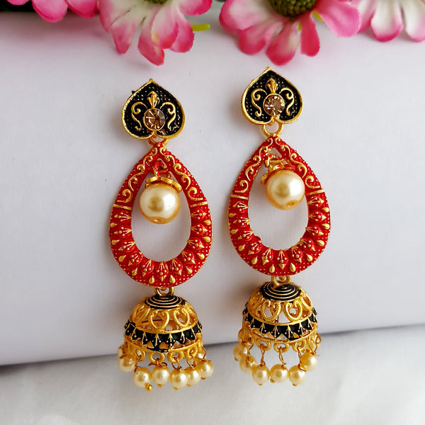 Woma Gold Plated Multi Color Matte Meenakari Jhumka Earrings