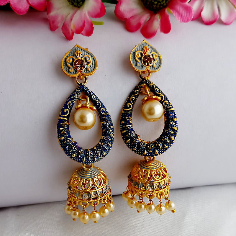 Woma Gold Plated Multi Color Matte Meenakari Jhumka Earrings