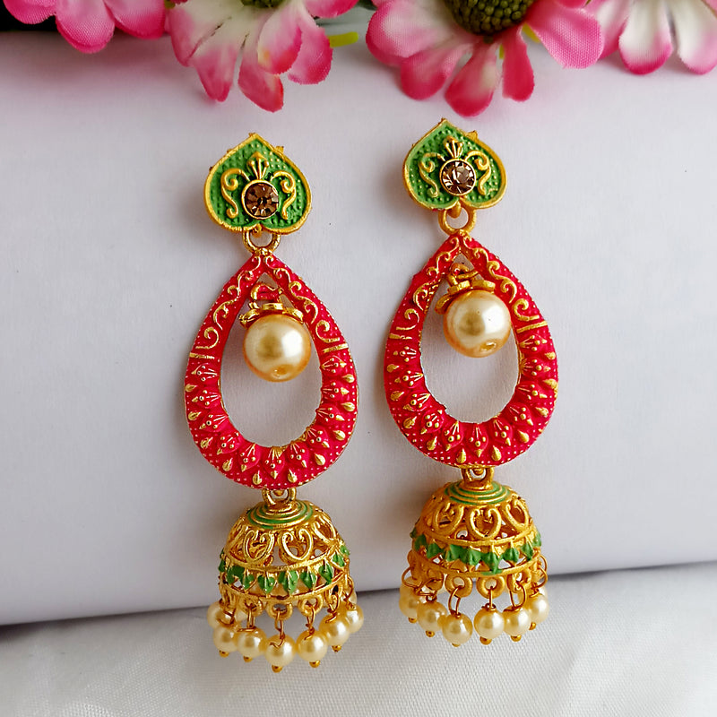 Woma Gold Plated Multi Color Matte Meenakari Jhumka Earrings