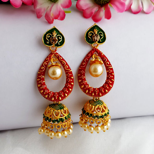 Woma Gold Plated Multi Color Matte Meenakari Jhumka Earrings