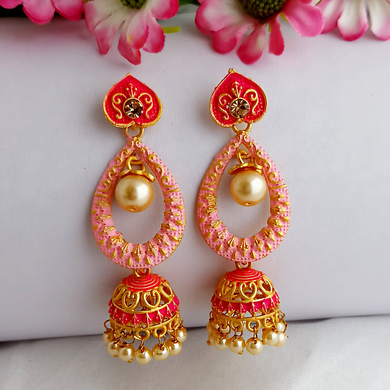 Woma Gold Plated Multi Color Matte Meenakari Jhumka Earrings