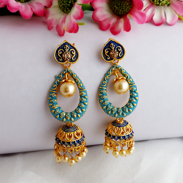 Woma Gold Plated Multi Color Matte Meenakari Jhumka Earrings