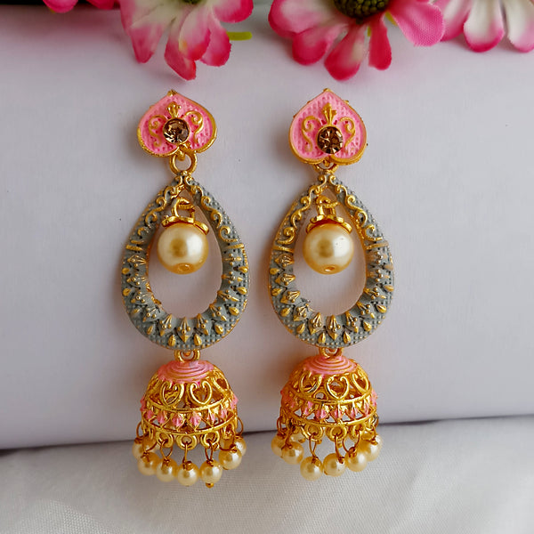 Woma Gold Plated Multi Color Matte Meenakari Jhumka Earrings