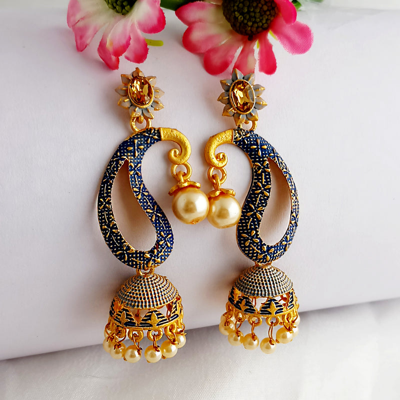 Woma Gold Plated Matte Blue Meenakari Jhumka Earrings