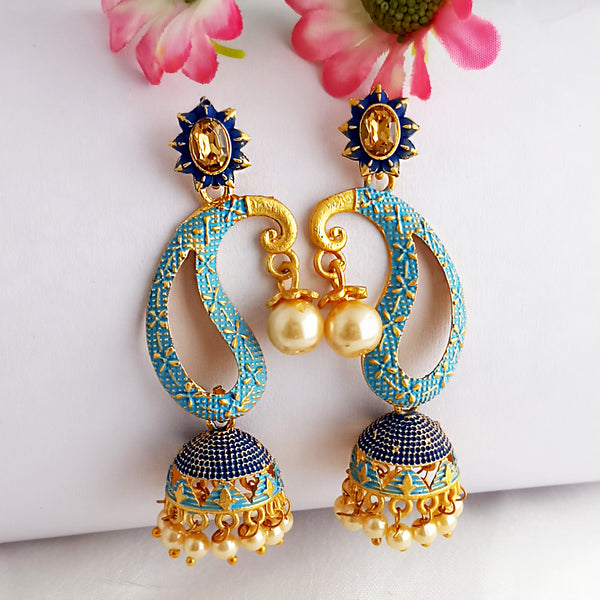 Woma Gold Plated Matte Blue Meenakari Jhumka Earrings