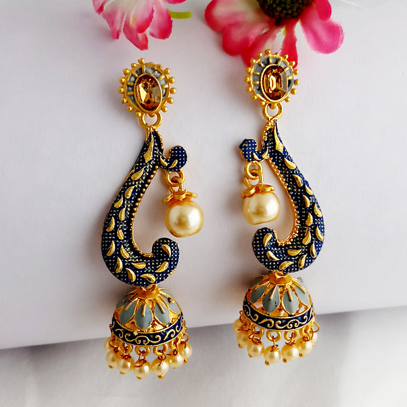 Woma Gold Plated Matte Blue Meenakari Jhumka Earrings