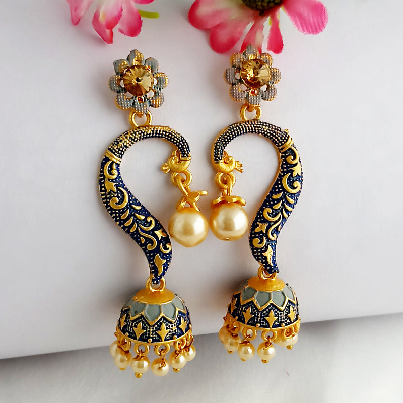 Woma Gold Plated Matte Blue Meenakari Jhumka Earrings