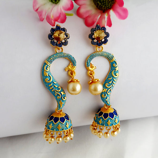 Woma Gold Plated Matte Blue Meenakari Jhumka Earrings