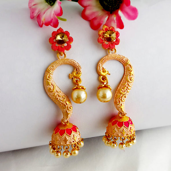 Woma Gold Plated Matte Cream Meenakari Jhumka Earrings