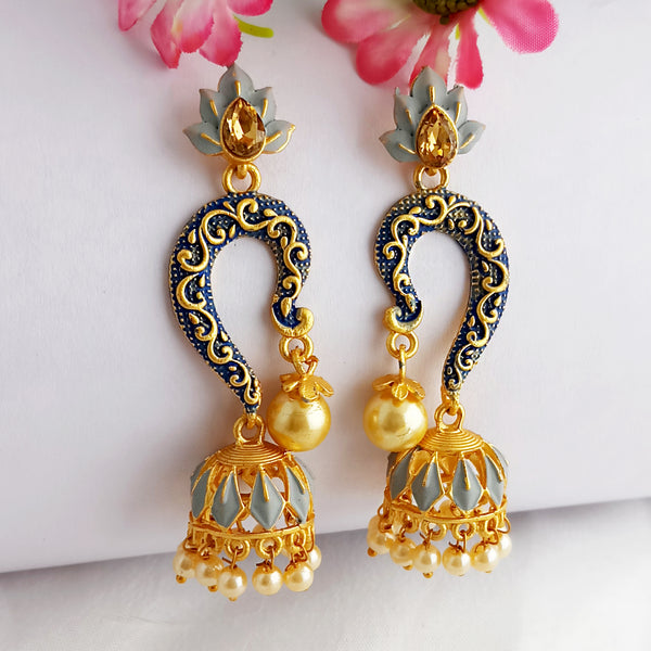 Woma Gold Plated Matte Blue Meenakari Jhumka Earrings