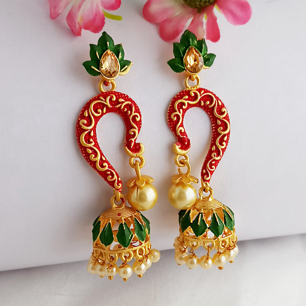 Woma Gold Plated Matte Maroon Meenakari Jhumka Earrings