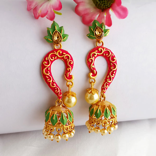 Woma Gold Plated Matte Pink Meenakari Jhumka Earrings