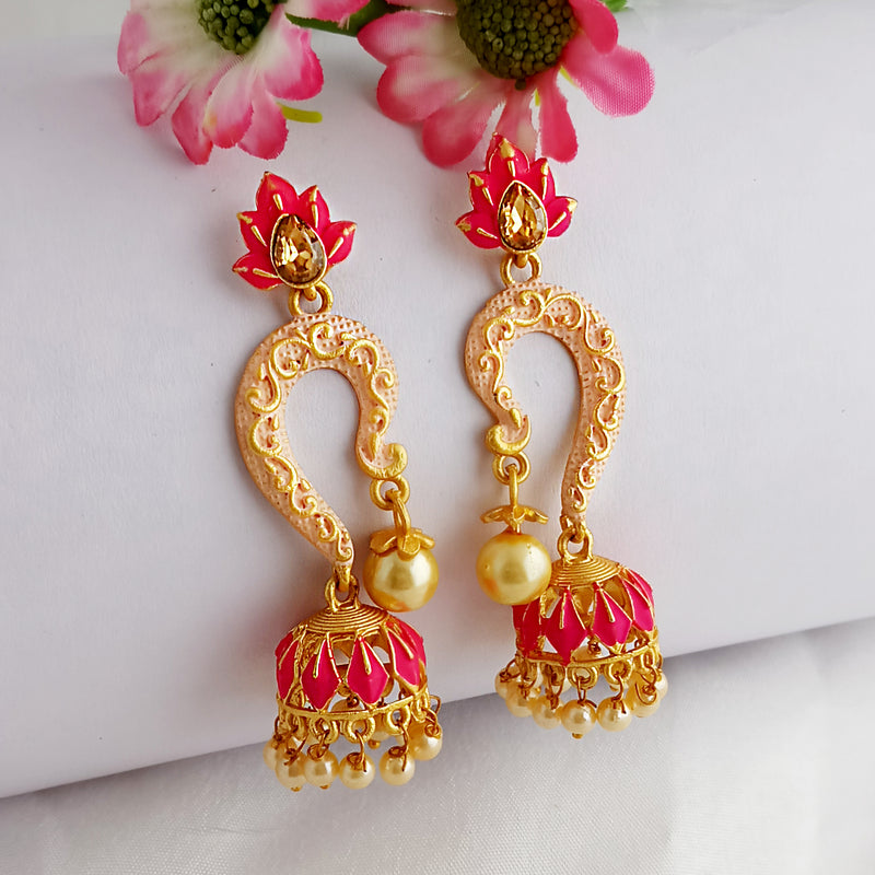 Woma Gold Plated Matte Cream Meenakari Jhumka Earrings