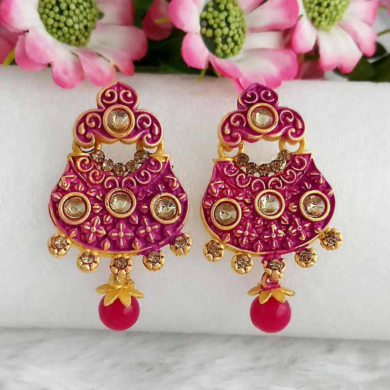 Woma Gold Plated Purple Dangler Meenakari Earrings - 1318049A