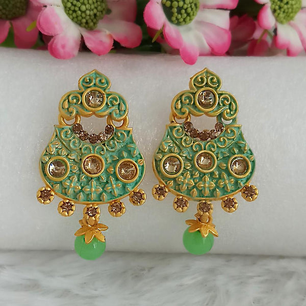 Woma Gold Plated Green Dangler Meenakari Earrings - 1318049B