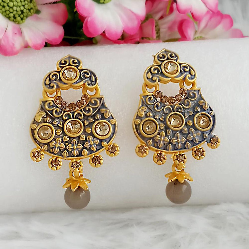 Woma Gold Plated Grey Dangler Meenakari Earrings - 1318049C