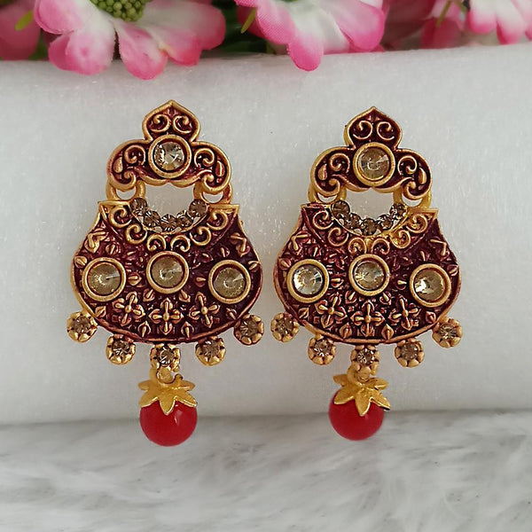 Woma Gold Plated Maroon Dangler Meenakari Earrings - 1318049D