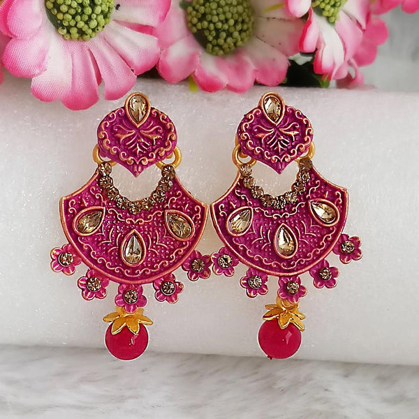 Woma Gold Plated Purple Dangler Meenakari Earrings - 1318050A