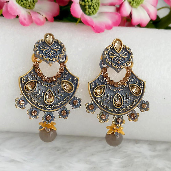 Woma Gold Plated Grey Dangler Meenakari Earrings - 1318050C