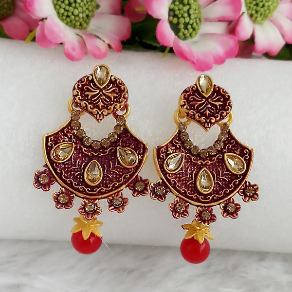 Woma Gold Plated Maroon Dangler Meenakari Earrings - 1318050D