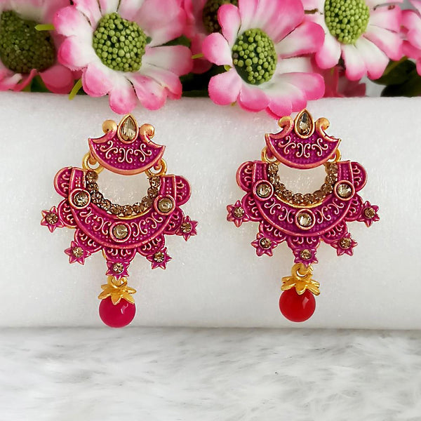 Woma Gold Plated Purple Dangler Meenakari Earrings - 1318051A