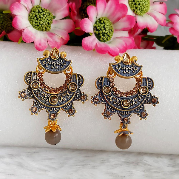 Woma Gold Plated Grey Dangler Meenakari Earrings - 1318051C