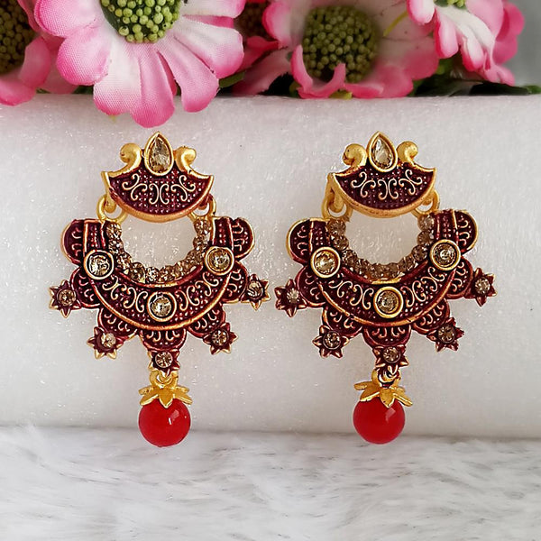 Woma Gold Plated Maroon Dangler Meenakari Earrings - 1318051D