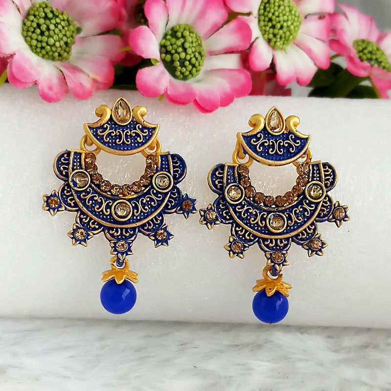 Woma Gold Plated Blue Dangler Meenakari Earrings - 1318051E