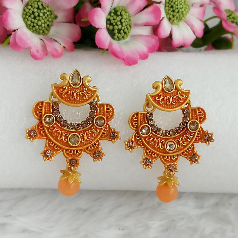 Woma Gold Plated Orange Dangler Meenakari Earrings - 1318051F