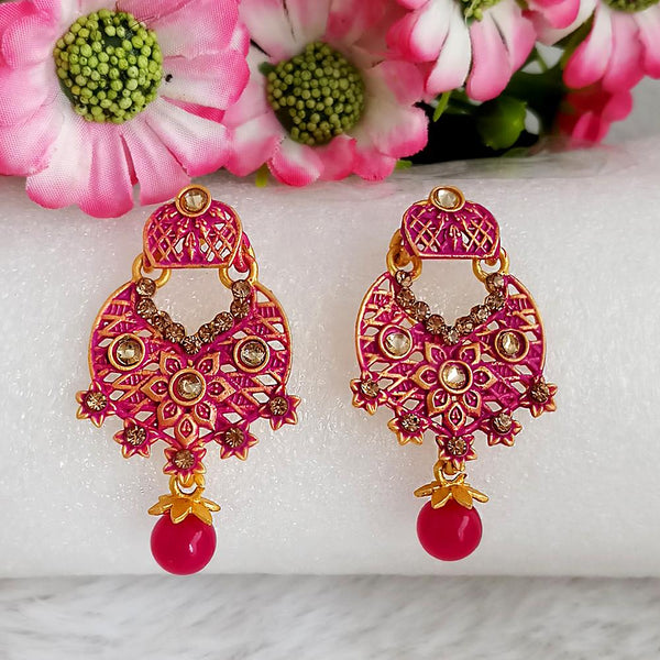 Woma Gold Plated Purple Dangler Meenakari Earrings - 1318052A