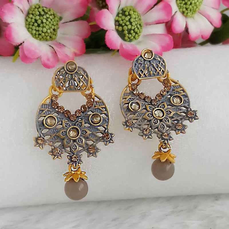 Woma Gold Plated Grey Dangler Meenakari Earrings - 1318052C