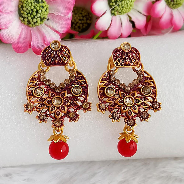 Woma Gold Plated Maroon Dangler Meenakari Earrings - 1318052D