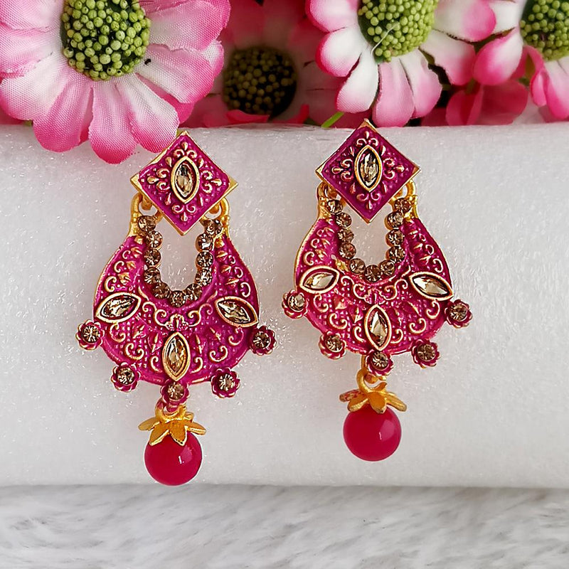 Woma Gold Plated Purple Dangler Meenakari Earrings - 1318053A