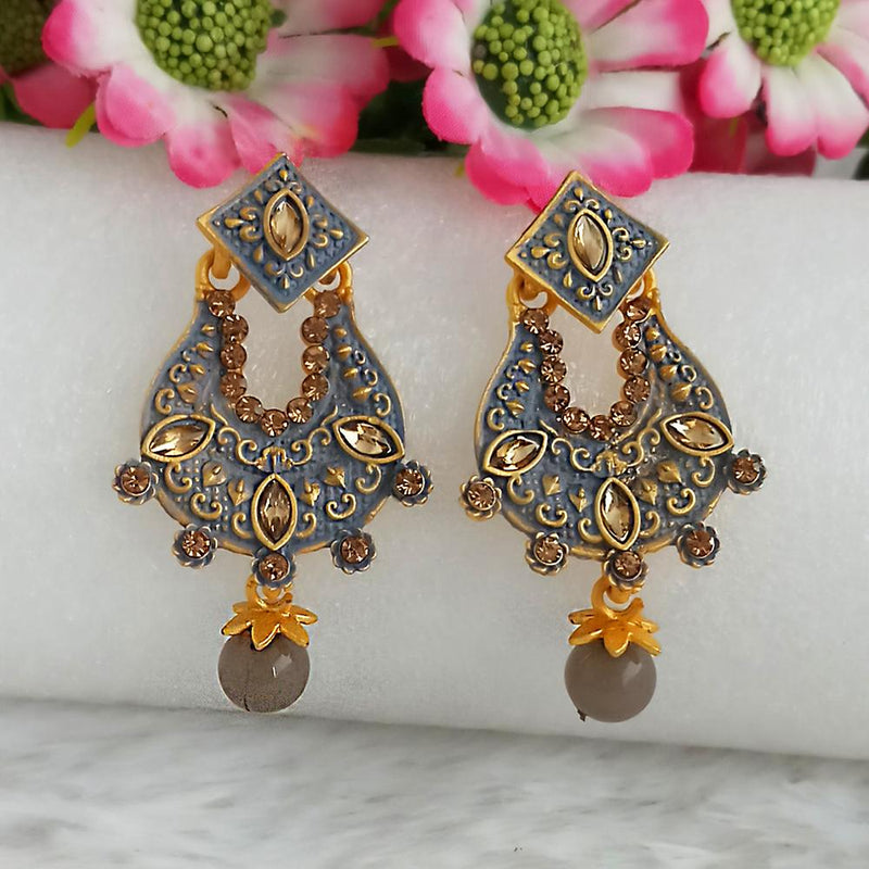 Woma Gold Plated Grey Dangler Meenakari Earrings - 1318053C