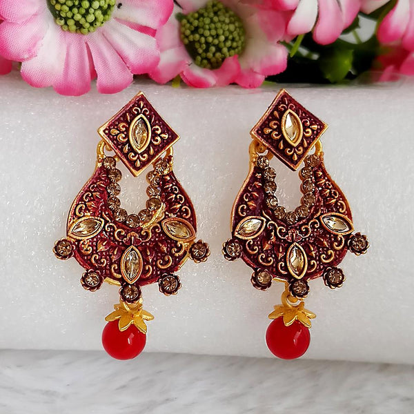 Woma Gold Plated Maroon Dangler Meenakari Earrings - 1318053D