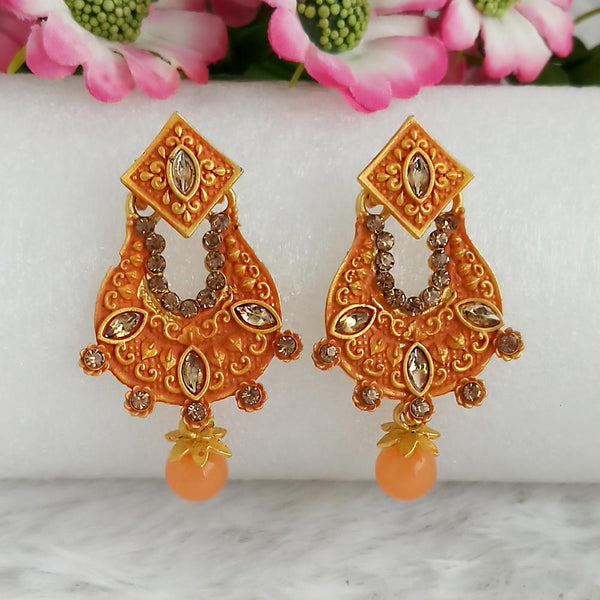 Woma Gold Plated Orange Dangler Meenakari Earrings - 1318053F