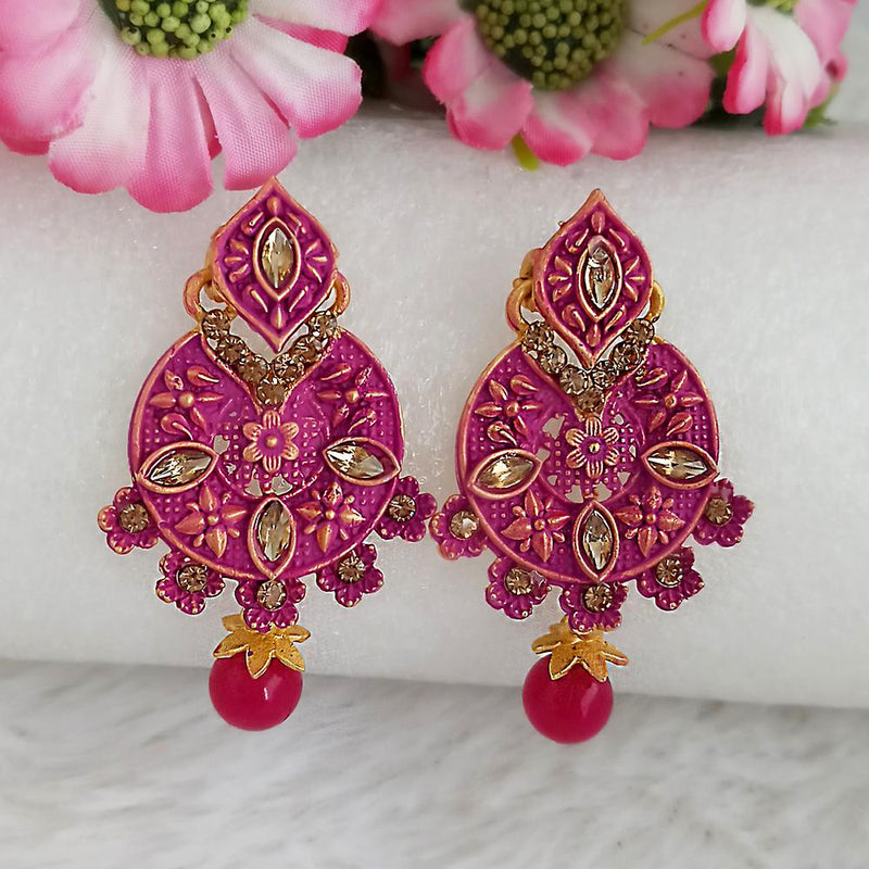 Woma Gold Plated Purple Dangler Meenakari Earrings - 1318054A