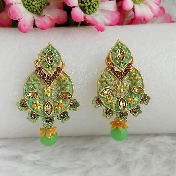 Woma Gold Plated Green Dangler Meenakari Earrings - 1318054B