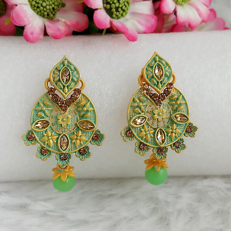 Woma Gold Plated Green Dangler Meenakari Earrings - 1318054B