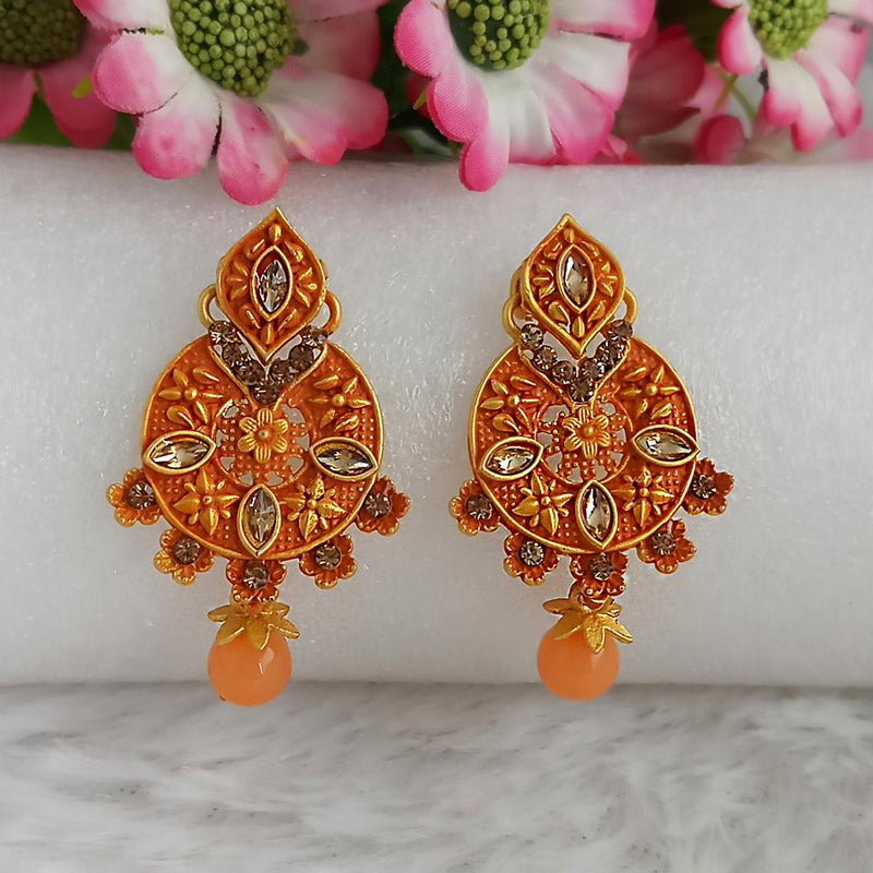 Woma Gold Plated Orange Dangler Meenakari Earrings - 1318054F