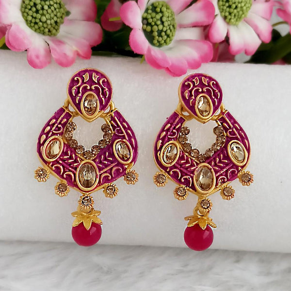 Woma Gold Plated Purple Dangler Meenakari Earrings - 1318055A