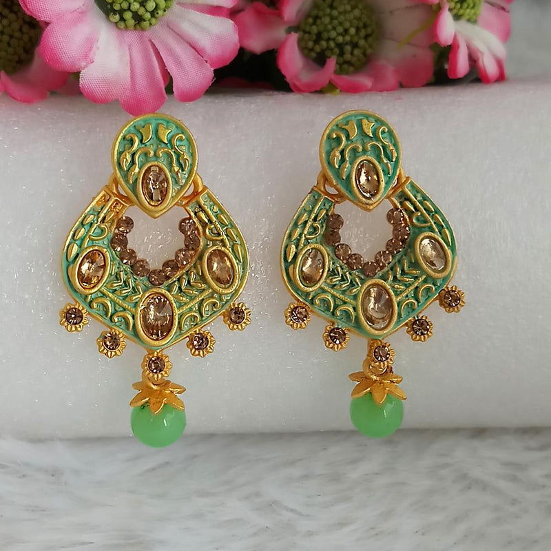 Woma Gold Plated Green Dangler Meenakari Earrings - 1318055B