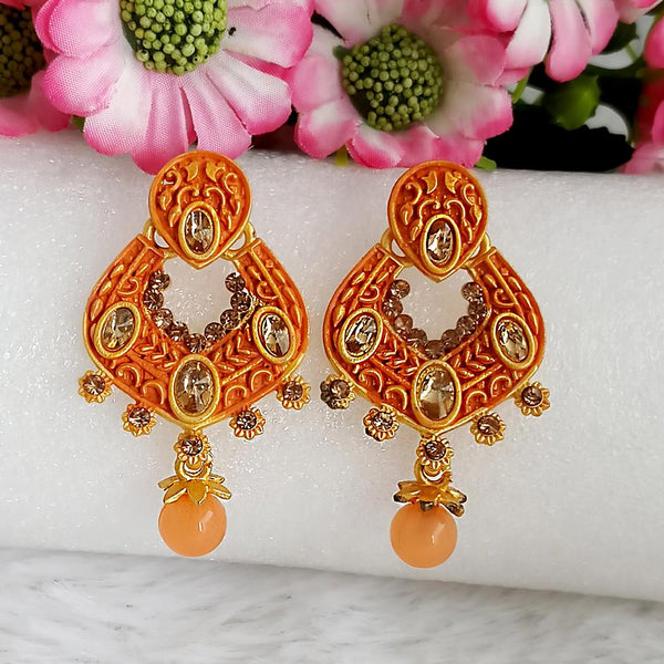 Woma Gold Plated Orange Dangler Meenakari Earrings - 1318055F