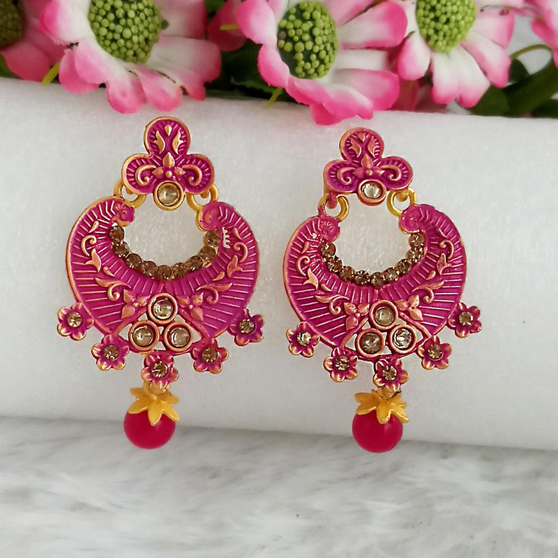 Woma Gold Plated Purple Dangler Meenakari Earrings - 1318056A