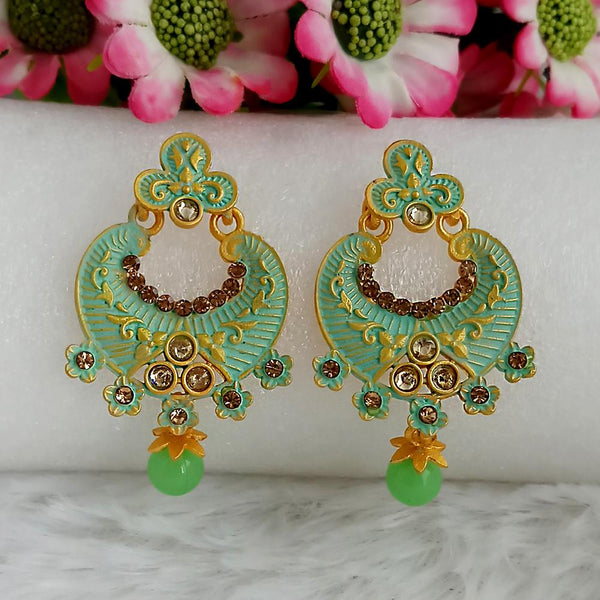 Woma Gold Plated Green Dangler Meenakari Earrings - 1318056B