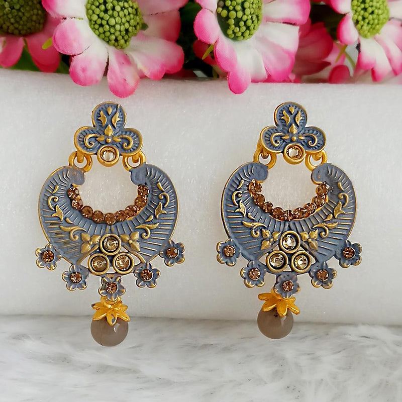 Woma Gold Plated Grey Dangler Meenakari Earrings - 1318056C