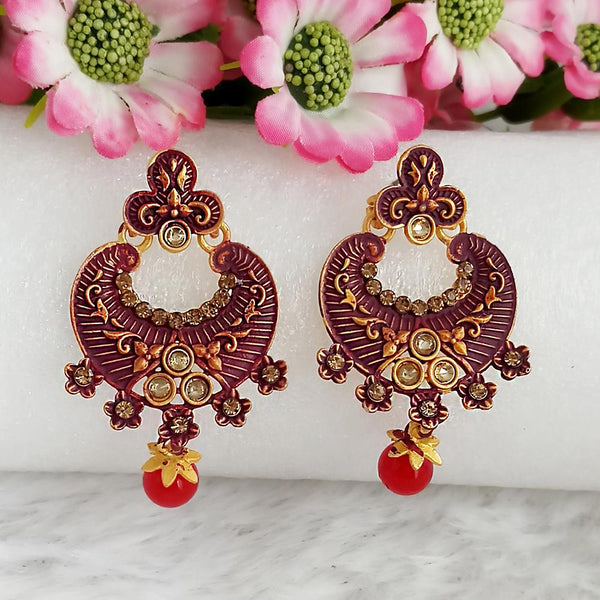 Woma Gold Plated Maroon Dangler Meenakari Earrings - 1318056D