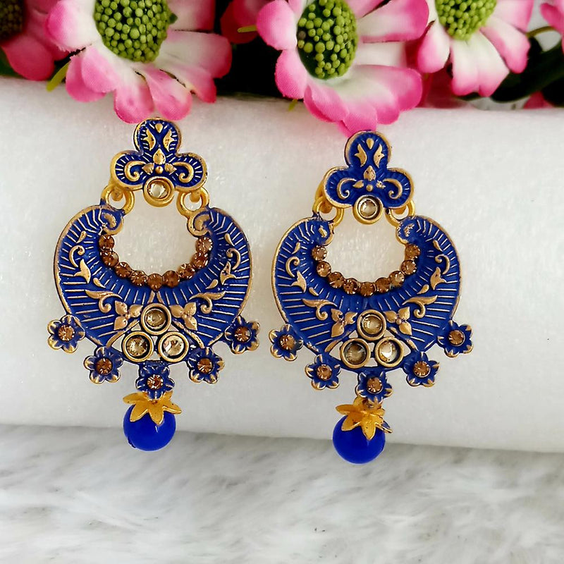 Woma Gold Plated Blue Dangler Meenakari Earrings - 1318056E