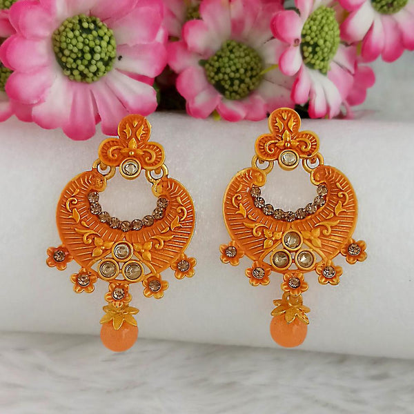 Woma Gold Plated Orange Dangler Meenakari Earrings - 1318056F